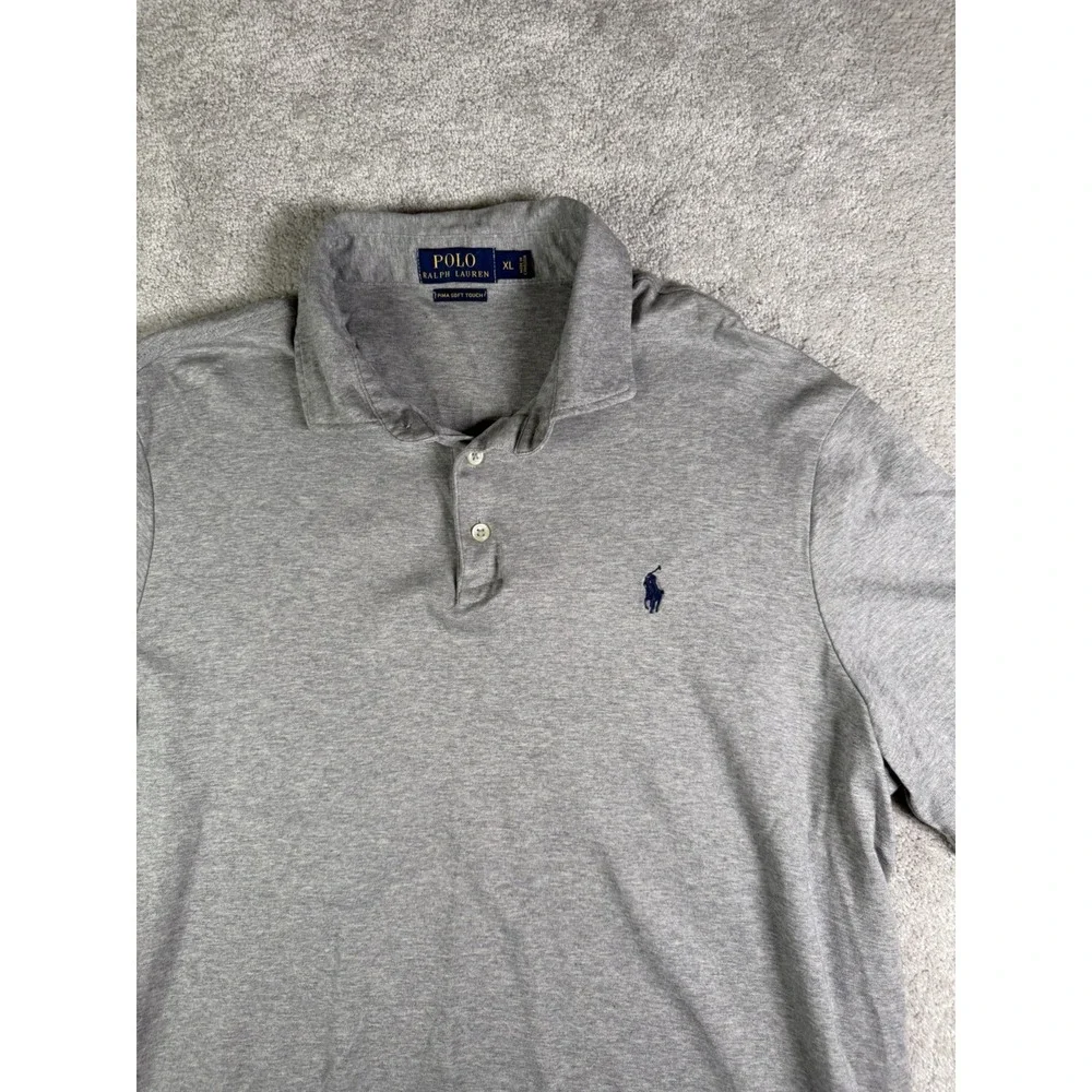 Polo Ralph Lauren Mens XL Grey Short Sleeve Polo Shirt Heather Pima Soft Touch